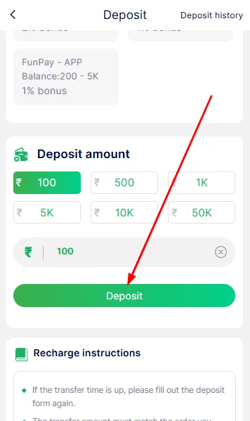 Click the Deposit button at last